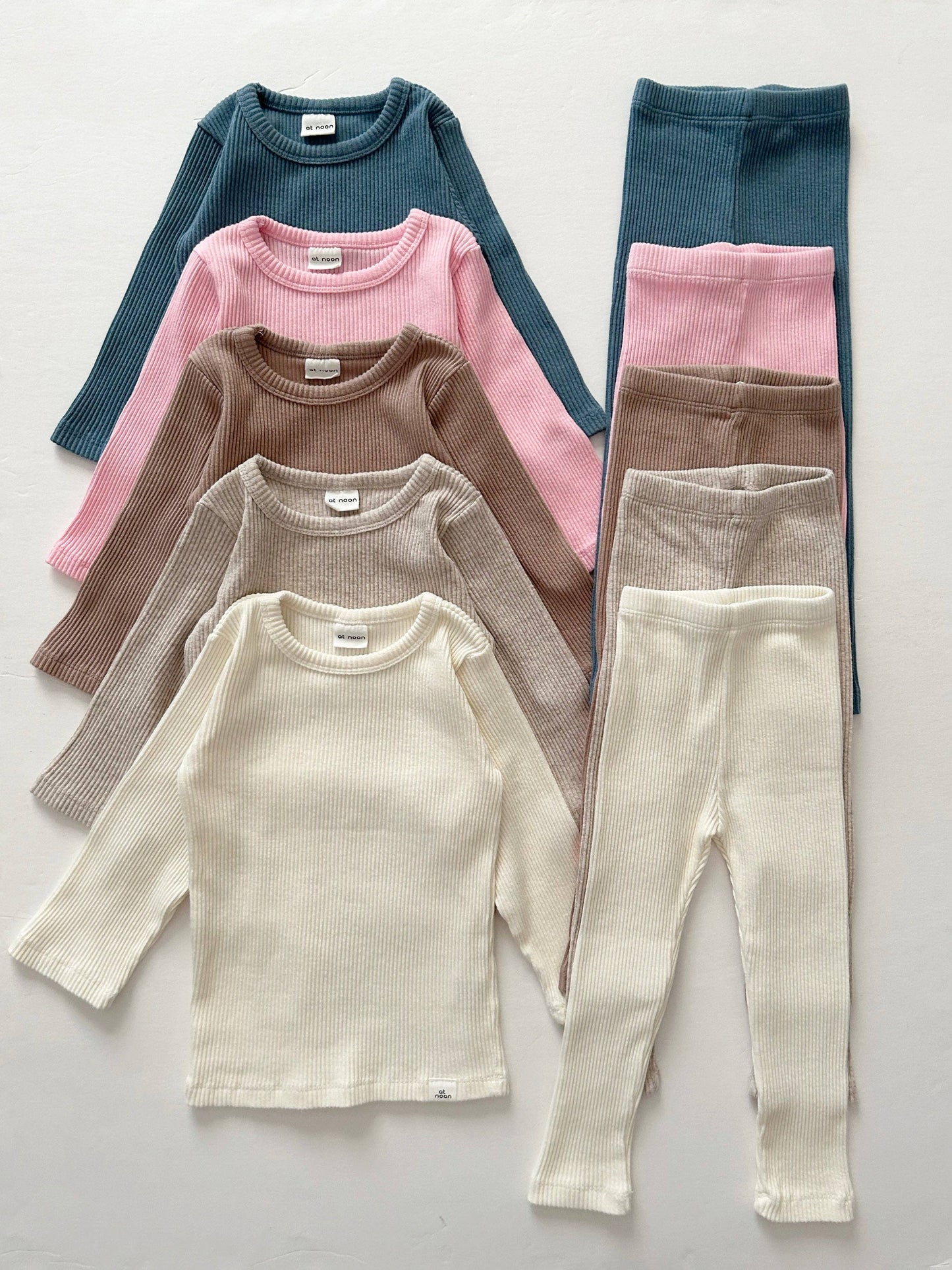 Ribbed Long Sleeve Top and Leggings Set - Ivory