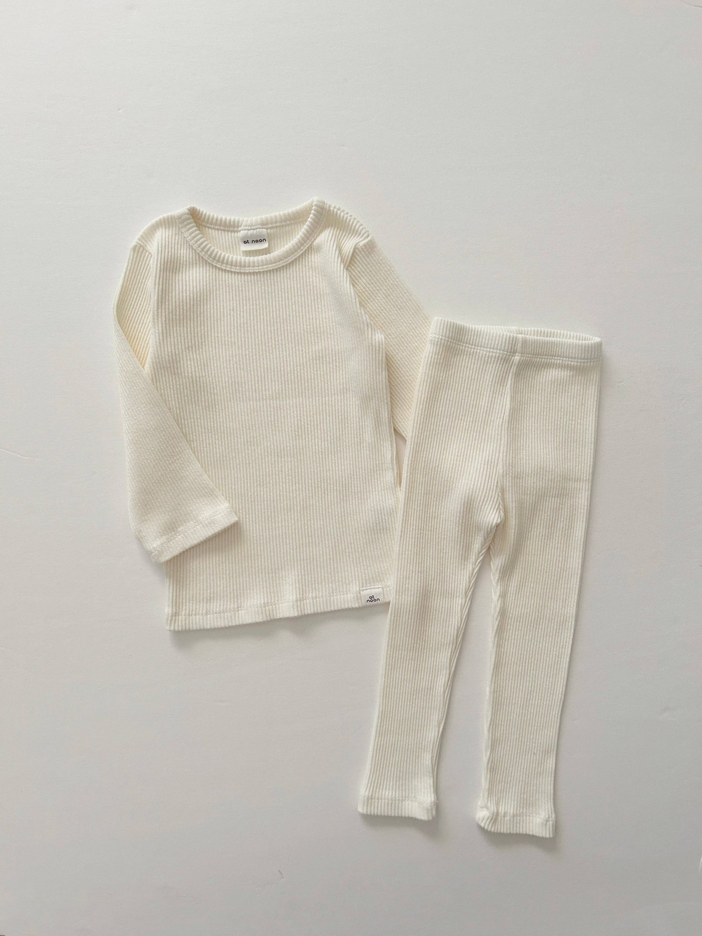 Ribbed Long Sleeve Top and Leggings Set - Ivory
