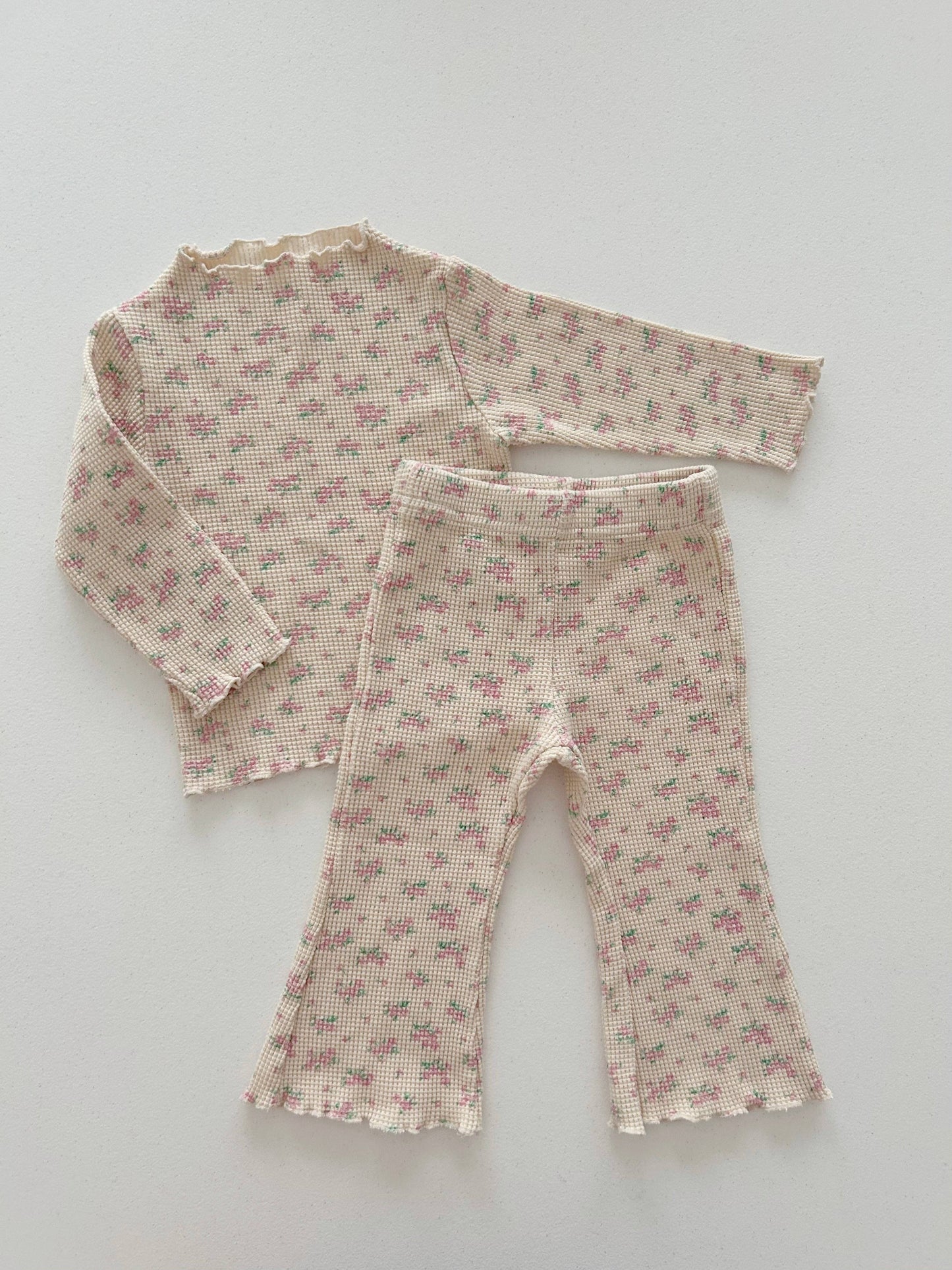 Kids Cozy Waffle set - Pink Floral