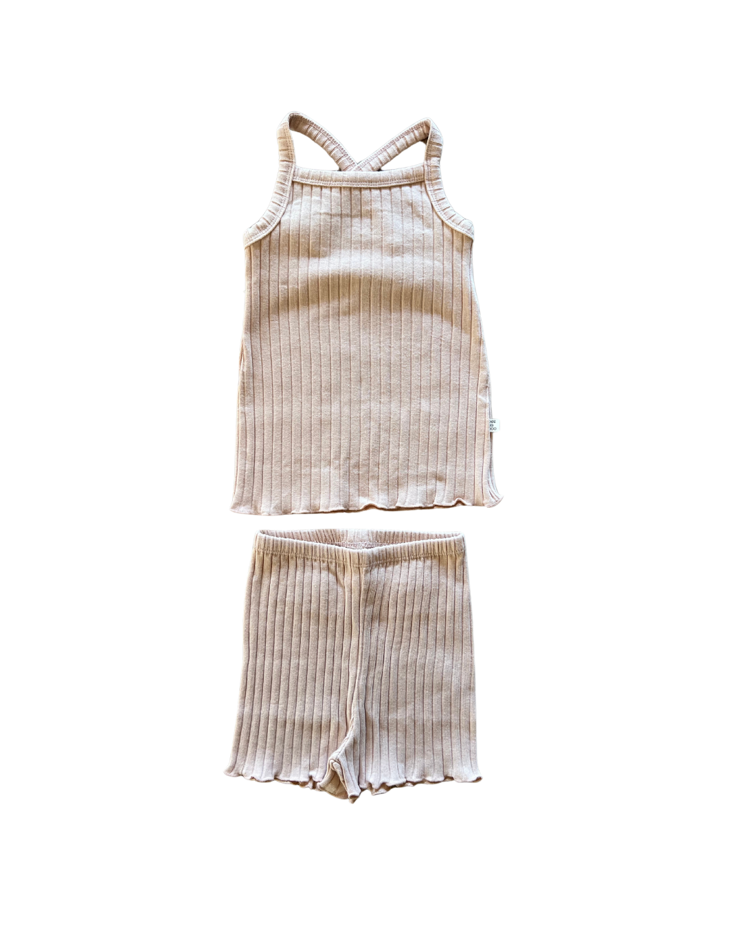 Ribbed Two-Piece Tank & Bike Short Set - Light Pink