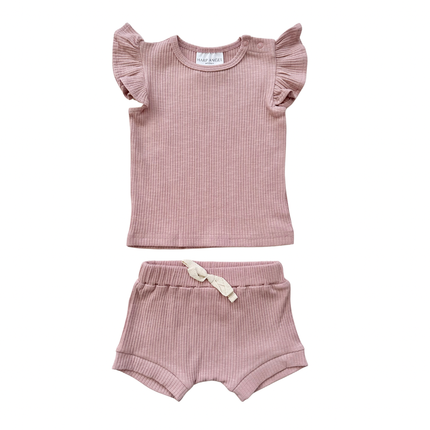 Ruffle Ribbed Short Set - Dusty Rose