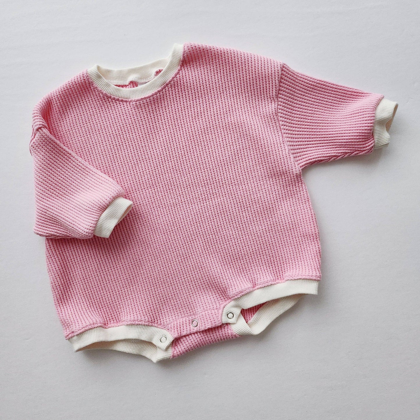 Baby Waffle Sweatshirt Romper - Pink