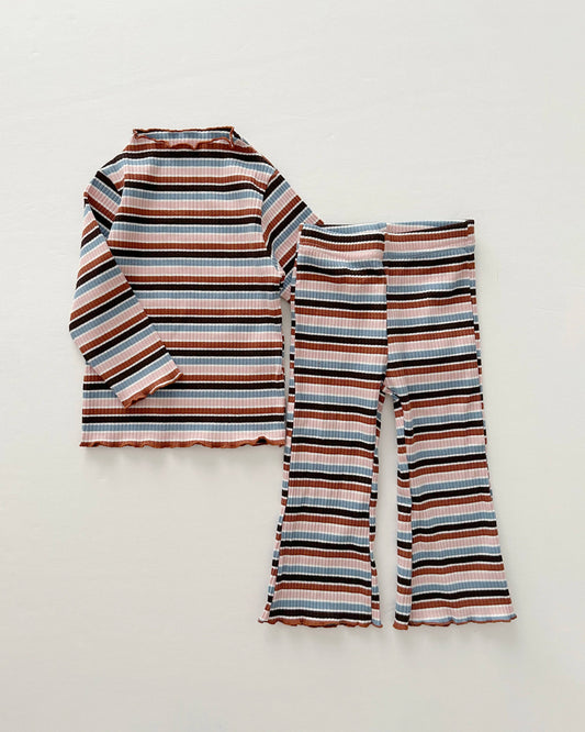 Kids Cozy Ribbed Muti Striped Flare Pants