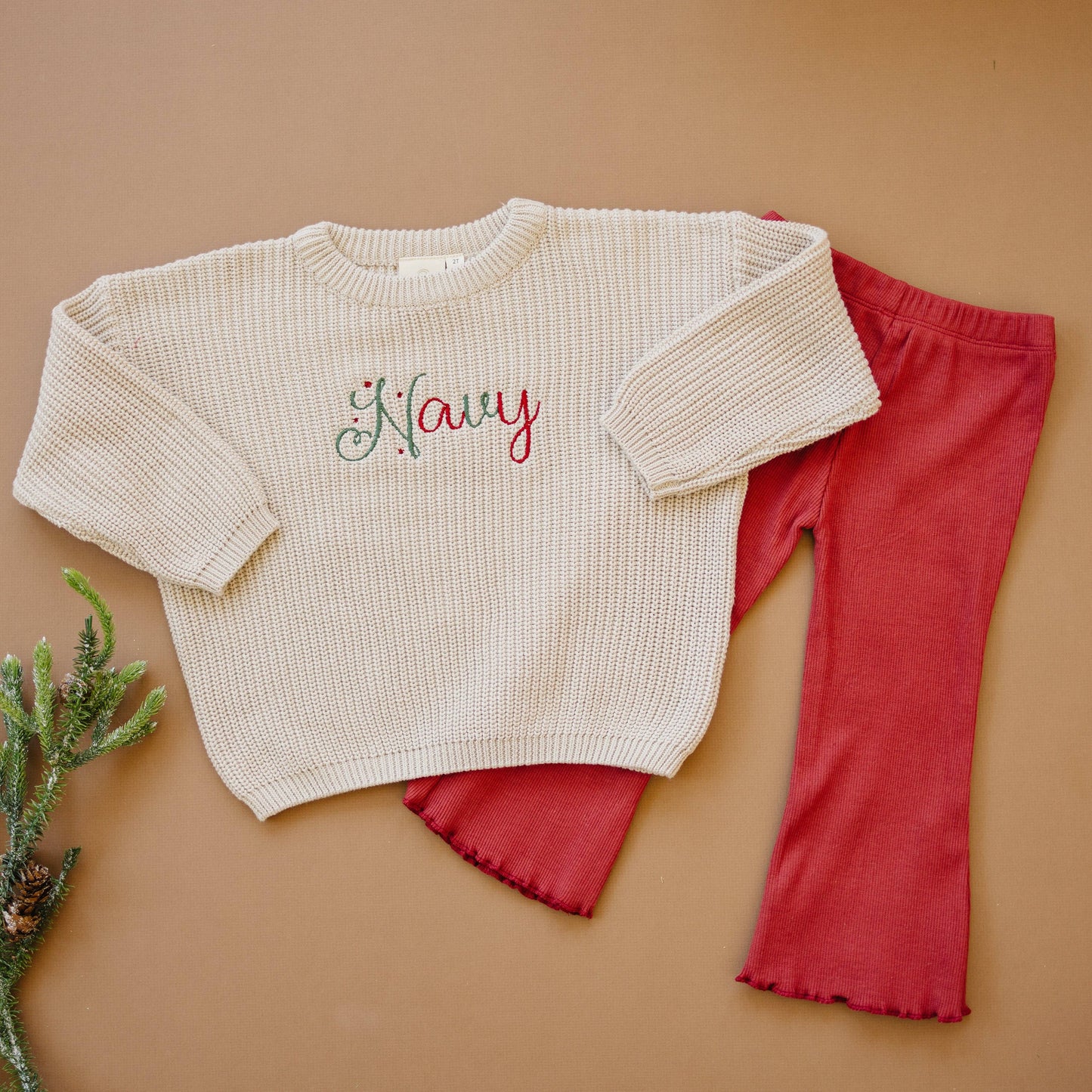 Ribbed Flared Leggings - Red