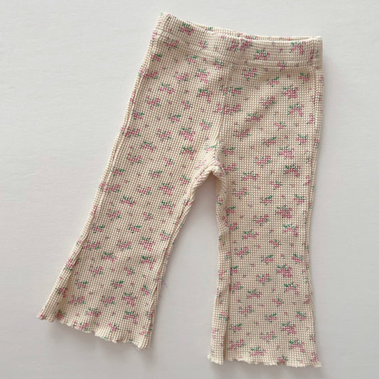 Kids Cozy Waffle Flare Pants - Pink Floral