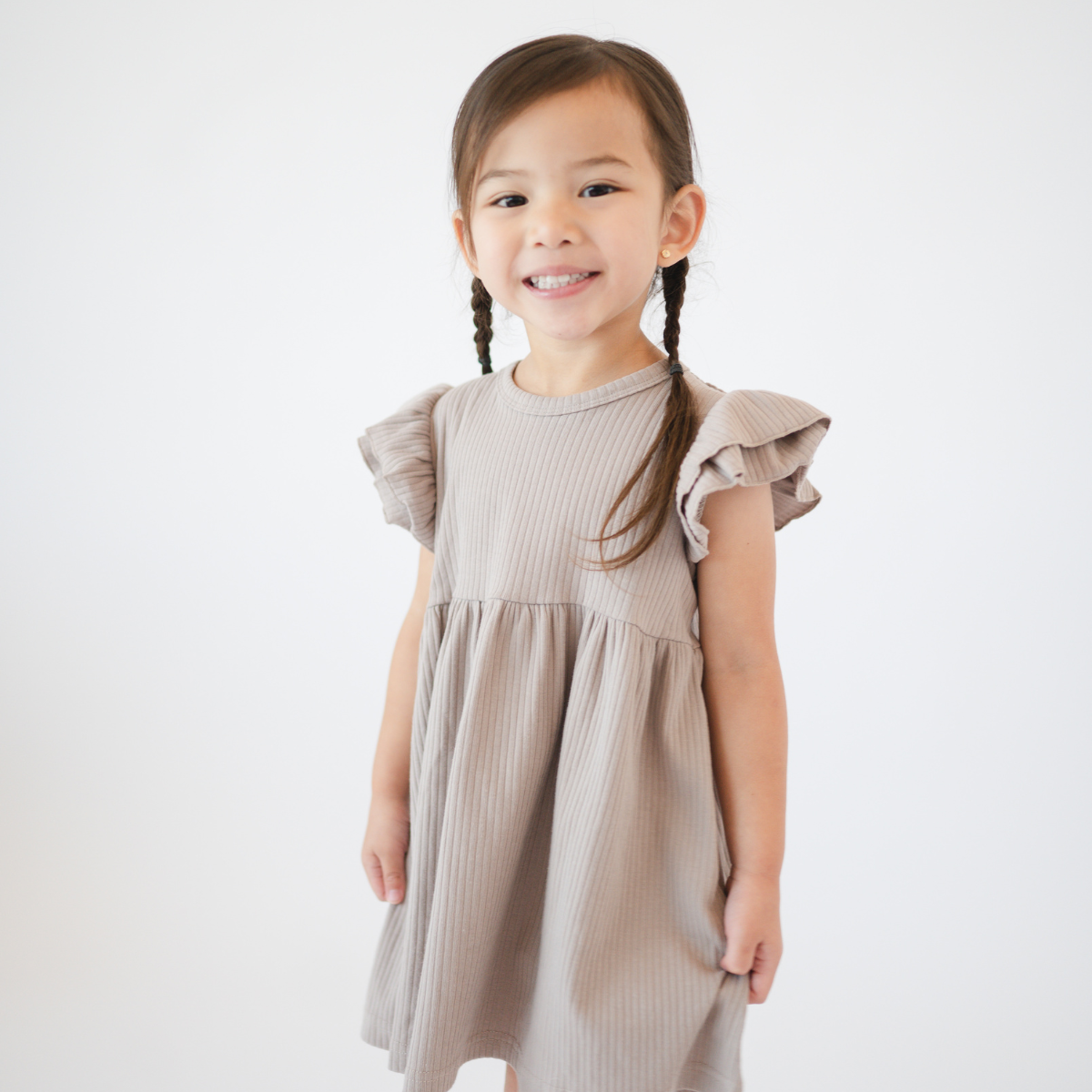 Organic Cotton Ruffle Dress | Mushroom