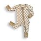 Zip Romper - Tan Check