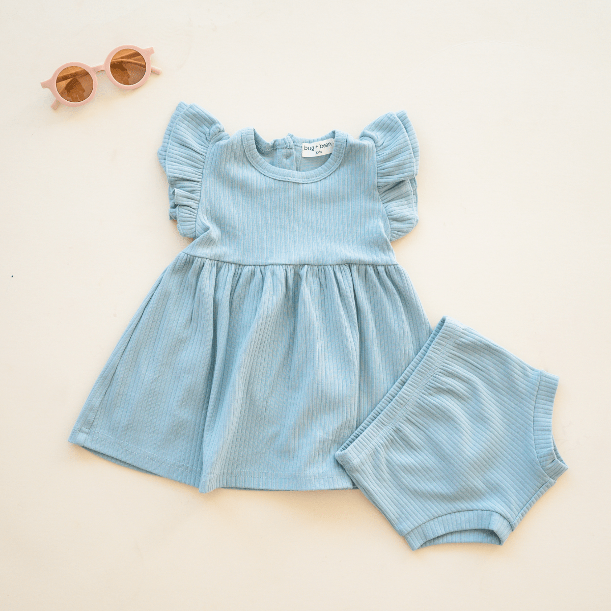 Organic Cotton Ruffle Dress | Sky