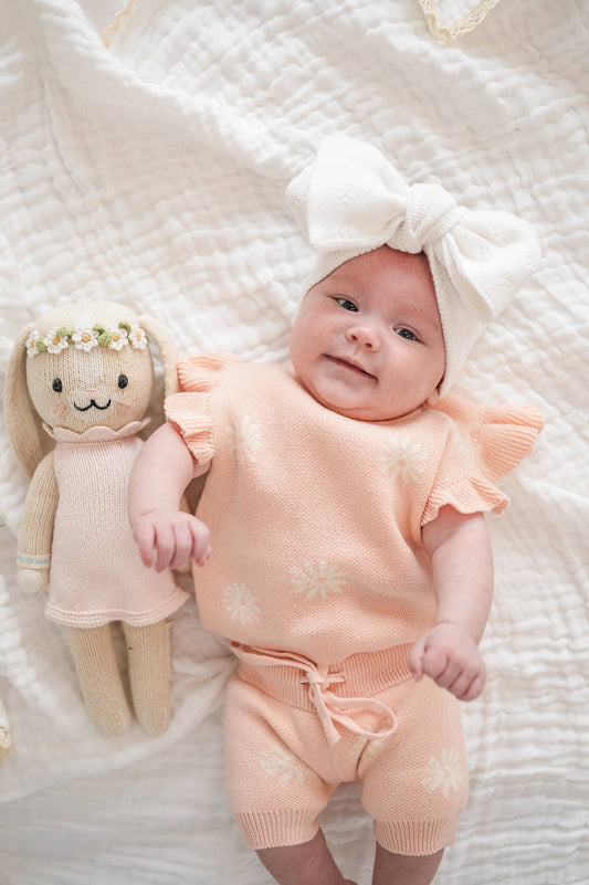 Oversized Bow Headband - White Pointelle Knit