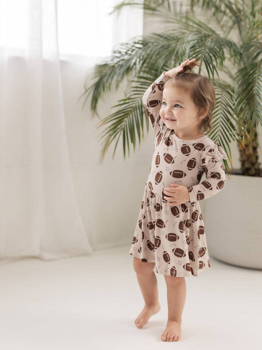Football (Ribbed) | Bamboo Flutter Twirl Dress with Bodysuit