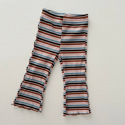 Kids Cozy Ribbed Muti Striped Flare Pants