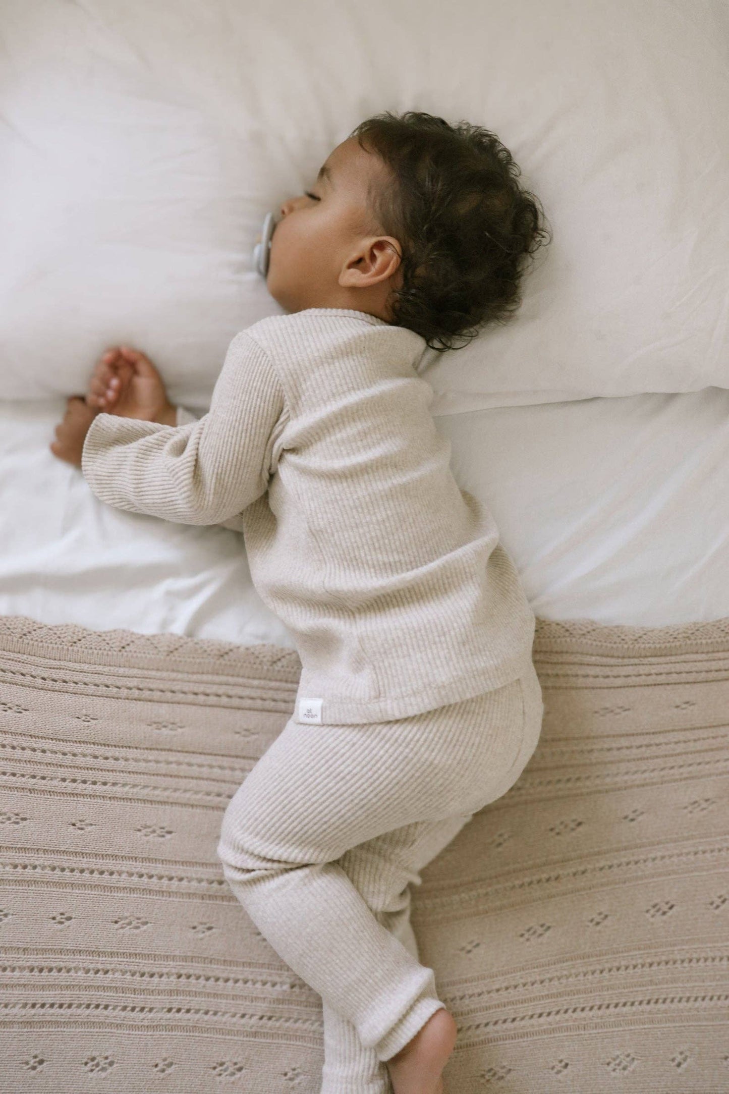 Ribbed Long Sleeve Top and Leggings Set - Ivory