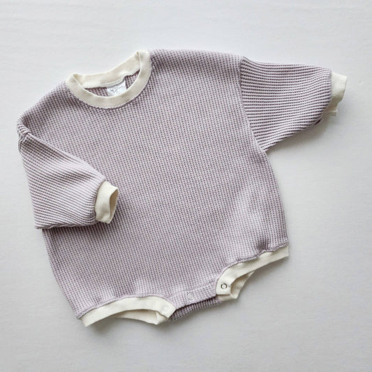 Baby Waffle Sweatshirt Romper - Lavender