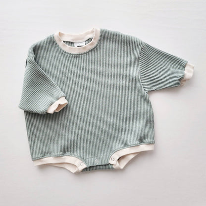 Baby Waffle Sweatshirt Romper - Sage Green