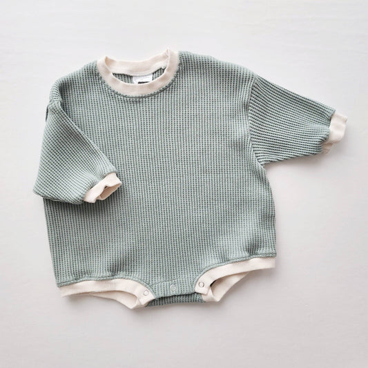 Baby Waffle Sweatshirt Romper - Sage Green