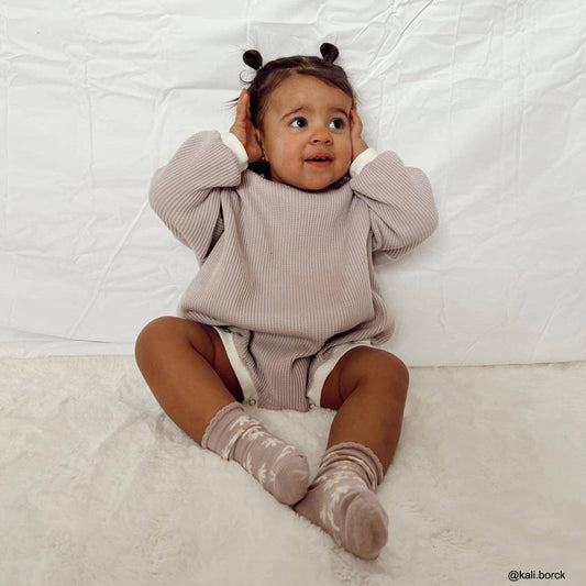 Baby Waffle Sweatshirt Romper - Lavender